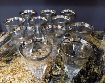 Set of 11 Vintage Glastonbury-Lotus "Rambler Rose" Tumblers - Engraved Platinum Rim