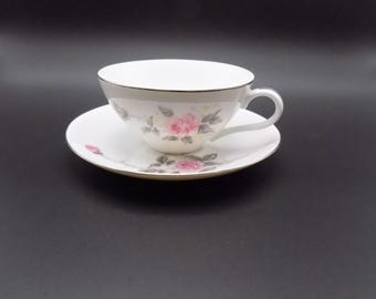 Vintage "Platinum Rose" Teacup and Saucer Japanese from the 1960s