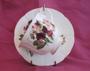 Vintage Pink & Purple Pansies Royal Patrician Bone China Teacup and Saucer Gold Trim