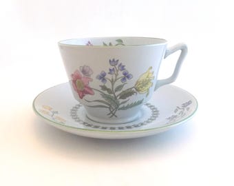 Vintage Spode "Summer Harvest" Teacup & Saucer: England Floral Stoneware