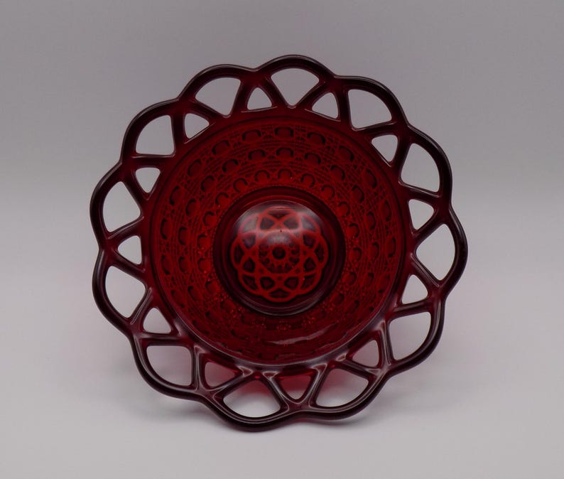 Vintage Imperial Ruby Red Button and Cane Small Bowl Open Lace Edge ...