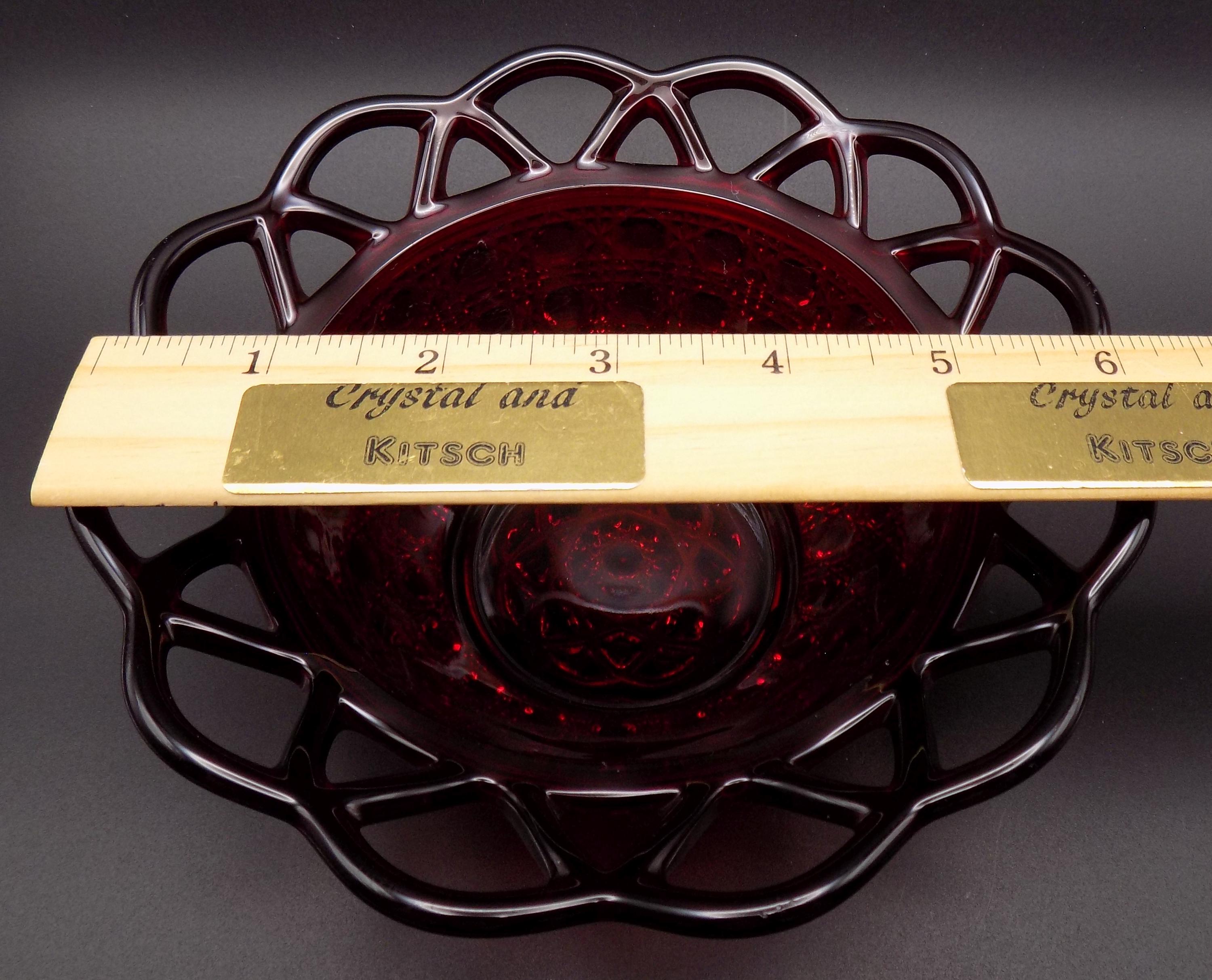Vintage Imperial Ruby Red Button and Cane Small Bowl Open Lace Edge ...