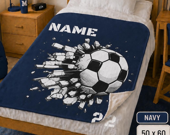 Personalized Soccer Blanket, Soccer Player Blanket with Name and Number, Custom Soccer Team Gift, Team Travel Blanket