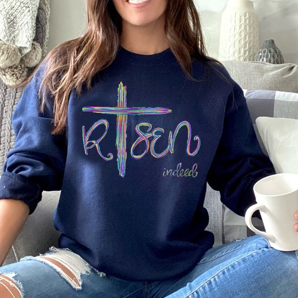 Religious Easter sweatshirt, HE IS RISEN, Womens Easter Sweatshirt,Risen Indeed,Christian Easter Shirt,Christian Easter gift,Religious shirt