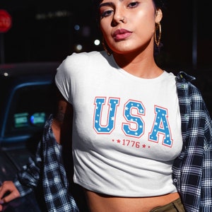July 4th Crop Top, USA Crop Top, patriotic Crop Top, Red White and Blue, America shirt, Retro Fourth of July Crop Top, 4th of July t shirt