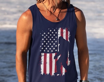Bigfoot 4th of July Tank Top, Patriotic Sasquatch Dad Gift, Mens Bigfoot Shirt, American Flag Tee, Father’s Day TShirt