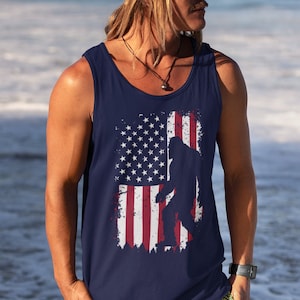 Bigfoot 4th of July Tank Top, Patriotic Sasquatch Dad Gift, Mens Bigfoot Shirt, American Flag Tee, Father’s Day TShirt