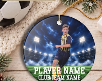 Soccer Player Photo Ornament with Gift Box, Personalized Player Name Number School and Year, Custom Senior Soccer Gift
