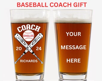 End Of Season Gift for Baseball Coach Gift Pint Glass, Custom pint glass for coach, Personalized Gift for Baseball Coach,Baseball beer glass