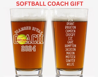 Gift for Softball Coach Pint Glass, Custom pint glass for coach, Personalized Gift for Softball Coach End Of Season Gift,Softball pint glass