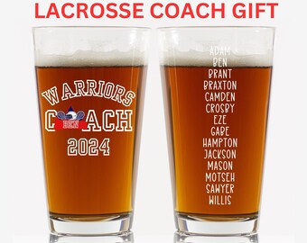 Gift for Lacrosse Coach Pint Glass, Personalized Gift for Lacrosse Coach End Of Season Lacrosse Coach gift for Assistant Lacrosse coach gift