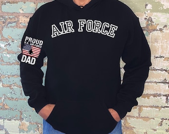 Sudadera para papá de la Fuerza Aérea: Regalo para orgullosos miembros de la Fuerza Aérea de EE. UU. con parche personalizado en la manga