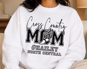 Cross Country Mom Sweatshirt, Personalized Runner Mom Gift, Custom Athlete Name School Crewneck, XC Sweatshirt