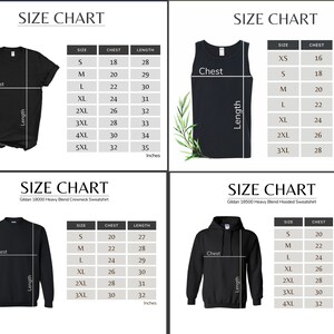 May include: Size chart for Gildan 18000 Heavy Blend Crewneck Sweatshirt and Gildan 18500 Heavy Blend Hooded Sweatshirt. The chart shows the chest and length measurements in inches for sizes XS, S, M, L, XL, 2XL, 3XL, 4XL, and 5XL.