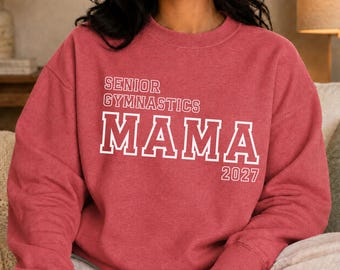 Senior Gymnastics Mama Sweatshirt 2027, Class of 2027 Gymnastics Mom Shirt with Team Colors, Custom Senior Night Crewneck