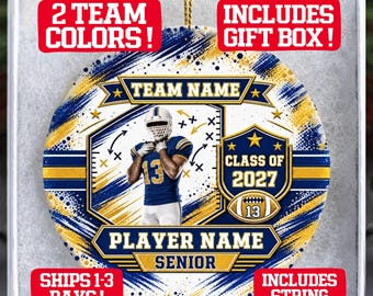 Senior Football Player Ornament End Of Season Gift, Football Team Gift, Photo Ornament With Box, Class of 2027 Personalized Christmas Gift