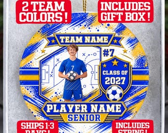 Senior Soccer Player Ornament End Of Season Gift, Soccer Team Gift, Photo Ornament With Box, Class of 2027 Personalized Christmas Gift