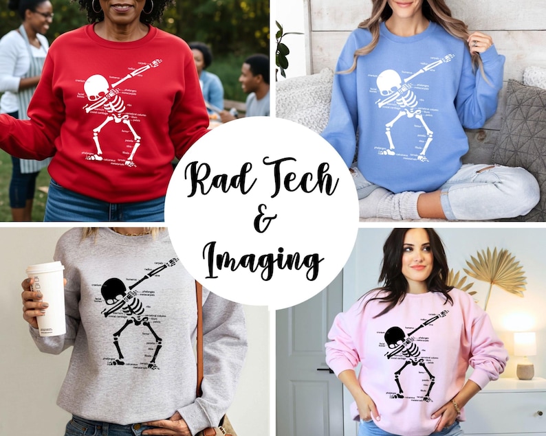 xray tech sweatshirt gray, radiology skeleton design, rad tech apparel
