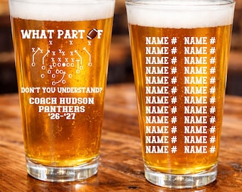 Personalized Football Coach Gift, Custom Team Roster Pint Glass, Funny End-of-Season Gift For Football Coach