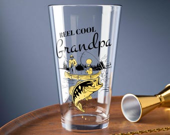 Grandpa Fishing Beer Glass Reel Cool Funny Fisherman Gift, Grandpa Pint Glass, Abuelo Gift