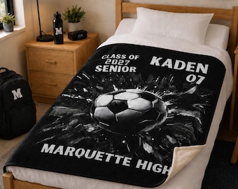 Senior Soccer Blanket, Personalized Soccer Team Senior Night Gift, Team Travel Blanket, Custom Senior Soccer Mom
