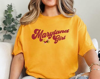 Maryland Girl Retro Crab T-Shirt, State Pride Apparel For Her