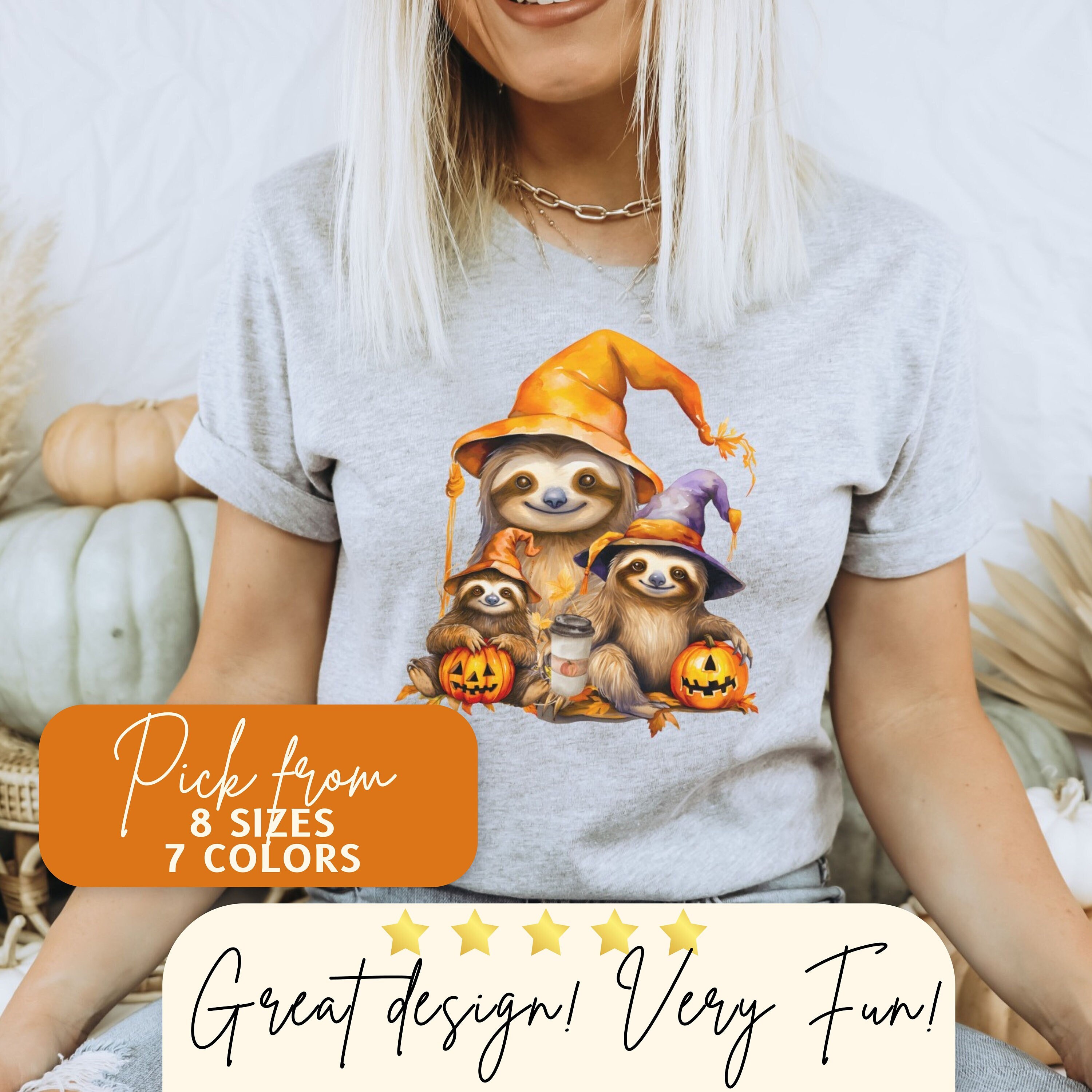 Men's Design By Humans Funny Witch Sloth With Jack O Lantern