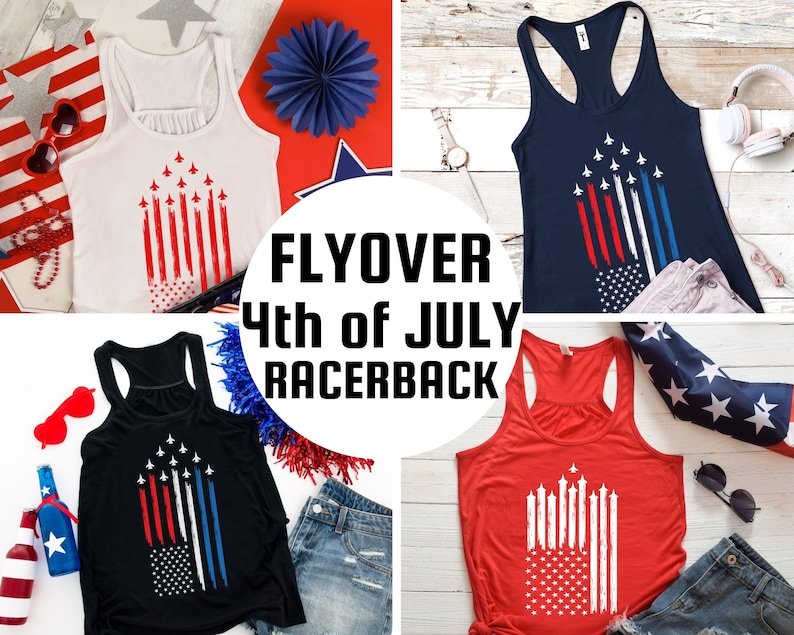 This is a Women's Patriotic Tank Top with the a Blue Angel Flyover. It is a 4th Of July Racerback Tank for Ladies. This tank is a Patriotic 4th Of July Tank.