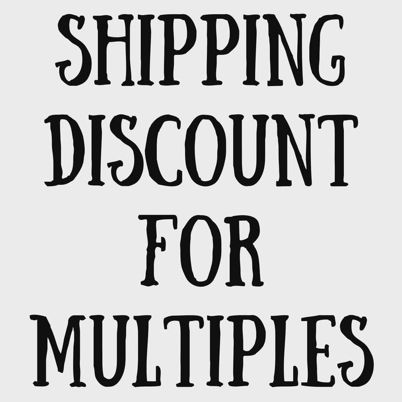 May include: A graphic image featuring the black text SHIPPING DISCOUNT FOR MULTIPLES written in a stylized, slightly whimsical font against a plain, light gray background. The text is arranged in four distinct lines, centered vertically and horizontally.