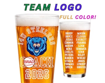 Vaso de cerveza para entrenador de béisbol, vaso de cerveza personalizado para entrenador de béisbol, regalo de fin de temporada con los nombres de los jugadores.