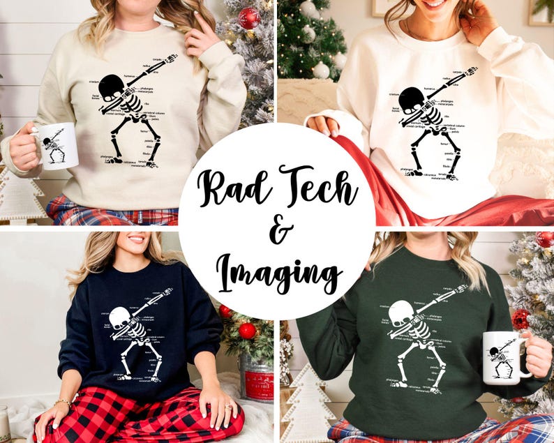 Medical anatomy sweatshirt showing skeletal bone labels. Labeled skull bone diagram apparel for doctors and nurses