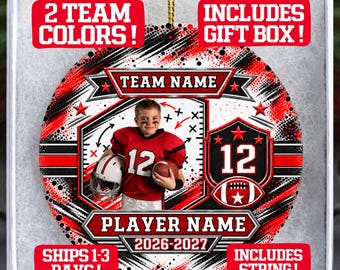Football Ornament With Photo, Personalized Player Gift, Custom Football Team Gift, End of Season Team Christmas Ornament