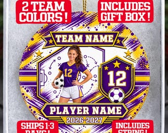 Soccer Ornament With Photo, Personalized Player Gift, Soccer Team Gift, Custom End of Season Team Christmas Ornament
