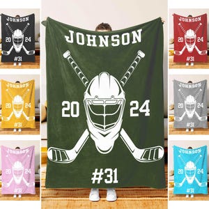 This is a picture of a customized hockey blanket for a hockey coach or as a gift for a hockey player.