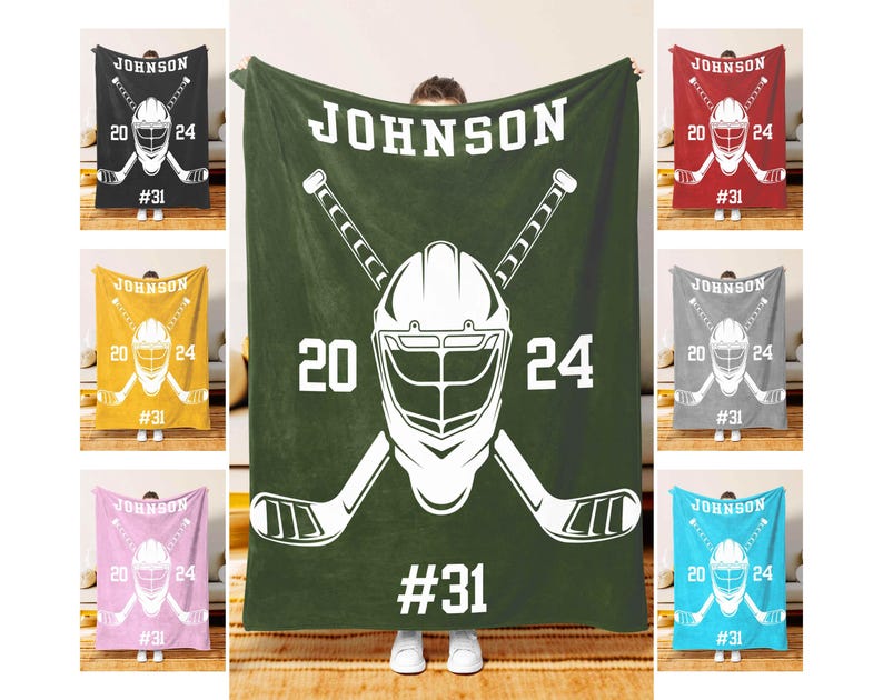 This is a picture of a customized hockey blanket for a hockey coach or as a gift for a hockey player.