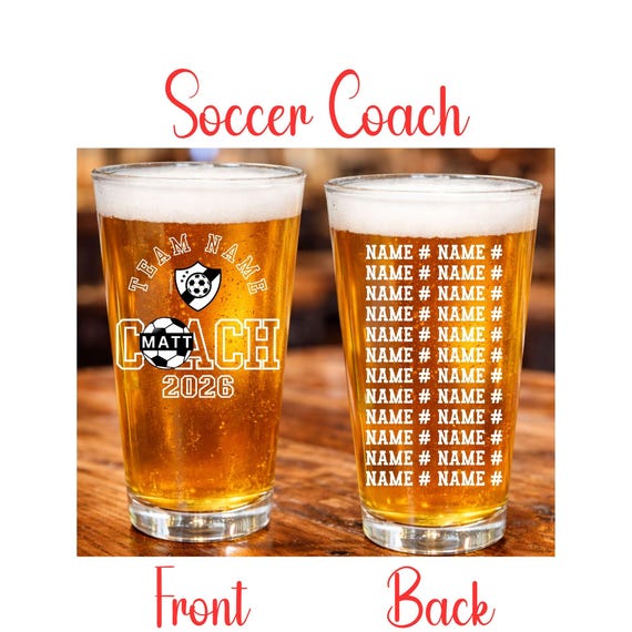 Soccer Coach Personalized Pint Glass – Custom Roster Gift for End of Season
