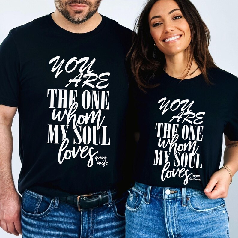 Christian matching couple shirt design shown on wife faith based apparel