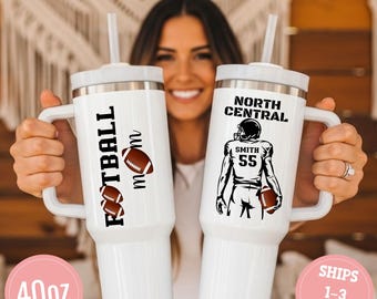 Football Mom Tumbler, Custom Football Mom Gift Personalized With Athlete Name And Number, 20oz Skinny Or 40oz Travel Cup For Mom