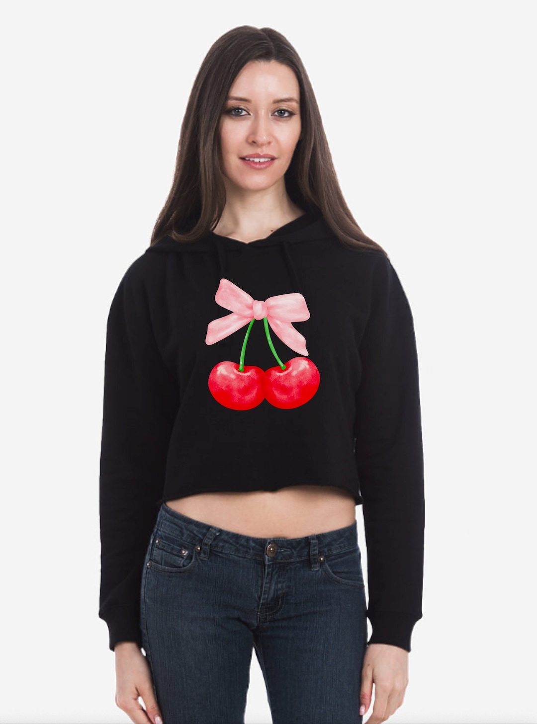 Cherries Hoodie, Cherry Crop Top, Coquette Crop Hoodies, Coquette