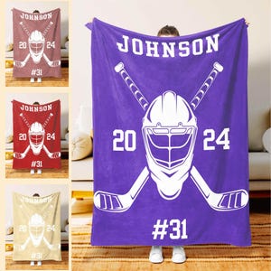 Purple hockey sherpa or fleece blanket personalized – Moms Next Adventure