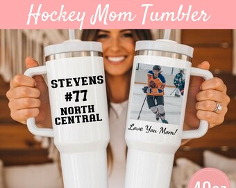 Hockey Mom Tumbler Personalized Photo Gift, Custom Travel Cup, Ice Hockey Game Day Tumbler Mother’s Day Gift
