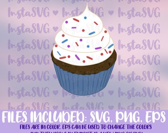 Cute Birthday Cupcake SVG, Cupcake PNG, Cupcake Cricut Print and Cut File, Cupcake Digital Download Clip Art, Dessert and Baking SVGs