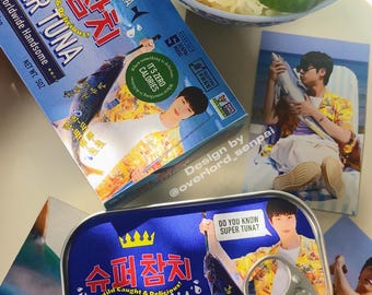 Jin SUPER TUNA Tin Box with real canned sardine fish | Bangtan Kim Seokjin | kpop gift for army fan | Jin Echo tour merch