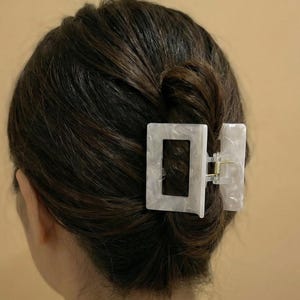 Large White Hair Claw,Medium Square Hair Claw Clip,Gift Ideas,Strong Grip for Thick & Fine Hair,Non-Slip Acetate,Curly Thick Hair Accessory