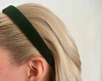 Green Velvet Headband/Fall Hair Accessories/Slim Plush Headband/Comfy/Gift For Her/Velour/Accessory for Thick Thin Hair/VSCO/Present Ideas