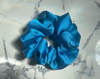 Blue Satin Silk Scrunchie/Free Gift/Luxe Soft Medium Scrunchy/Trendy VSCO/Lightweight/Thick Hair Tie/Hair Accessories/Strong Grip/Bun Holder