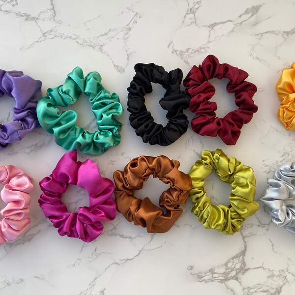Slim Satin Scrunchie Set/Soft Accessories//VSCO/Mini Scrunchie/Thin Thick/Stocking Stuffer/Hair Ties/Hair Accessories/Black Owned/Free Gift