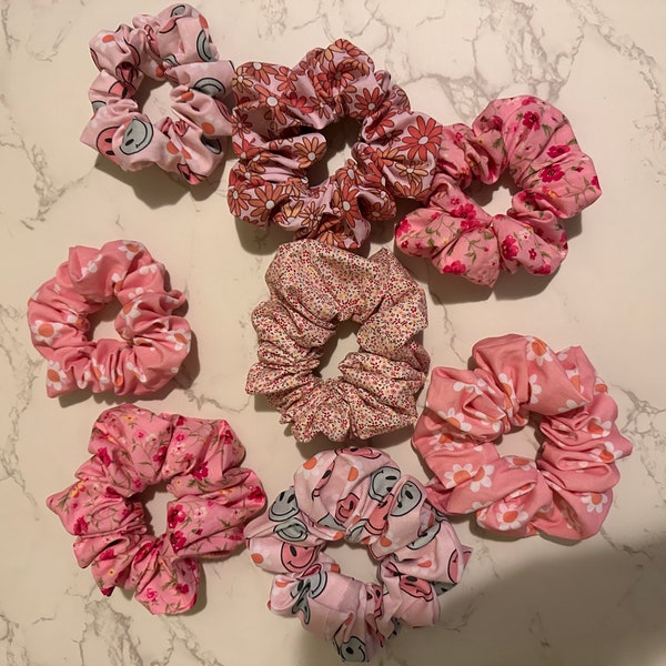 Floral Cotton Scrunchies/Comfy Hair Accessory/VSCO/ Thin Thick Hair Ties/Hair Accessories/Velour/ Soft/Gift for her/Bundle/Black Owned