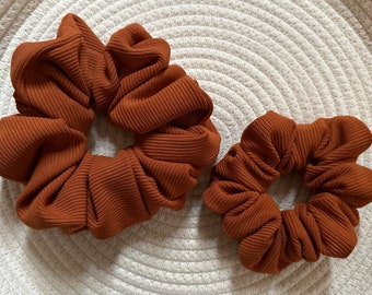 Chloe Burnt Orange Ribbed Knit Scrunchies/XL Scrunchies/Hair Ties/Thick Hair/Stocking Stuffer/Cozy Hair/VSCO/Gifts for Her/Black Owned
