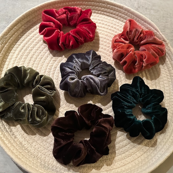 Velvet Scrunchies/ Fall Colors/VSCO/ Hair Ties/Hair Accessories/ Velour/Oversized/ Soft/Black Owned/Set